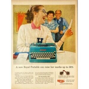 Royal Portable Typewriter "Can Raise College Marks 38%" Vintage Print Ad 1957